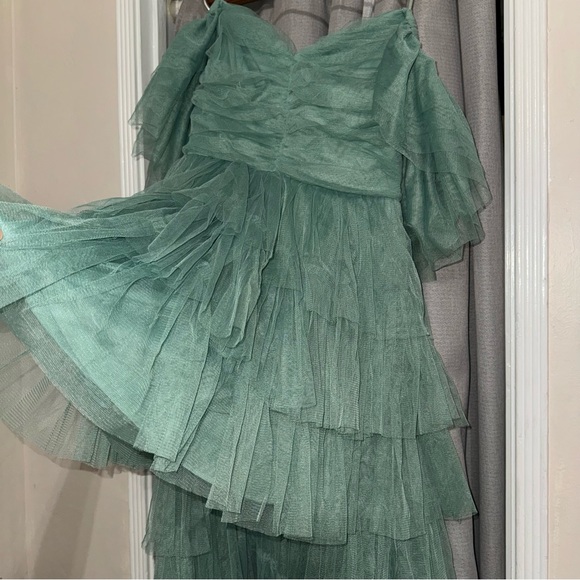 Ruffled Tiered Sage Dress - Picture 10 of 11